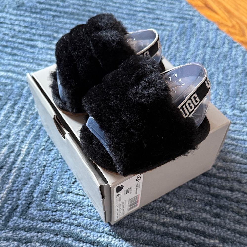 Baby UGG Black Fluffy Slides